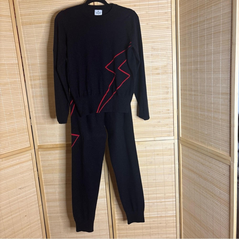 Madeleine Thompson x Aqua Track Suit Women's Large Black Bolt Sweater Pant Set